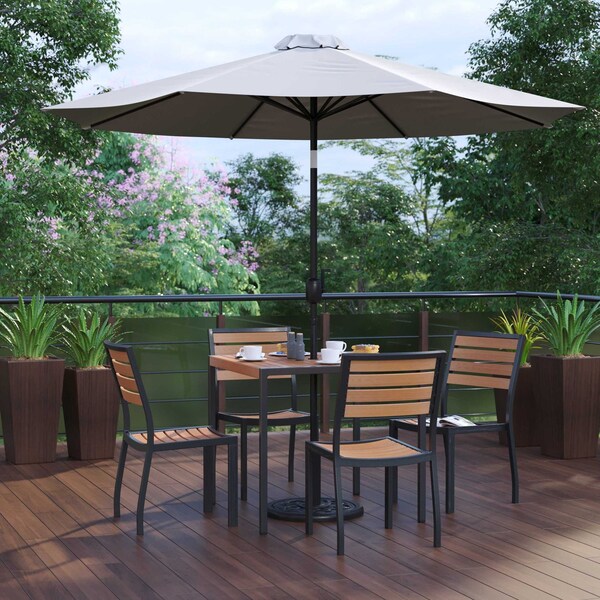Flash Furniture Faux Teak 35" Table-Gray Umbrella-Base-4 Chairs XU-DG-810060364-UB19BGY-GG - main